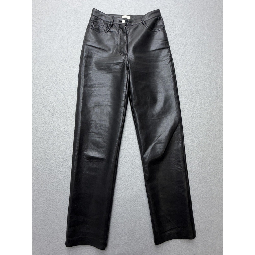 Wilfred Pants Womens‎ 2 Black Faux Leather Straight Leg High Rise Zip Pockets